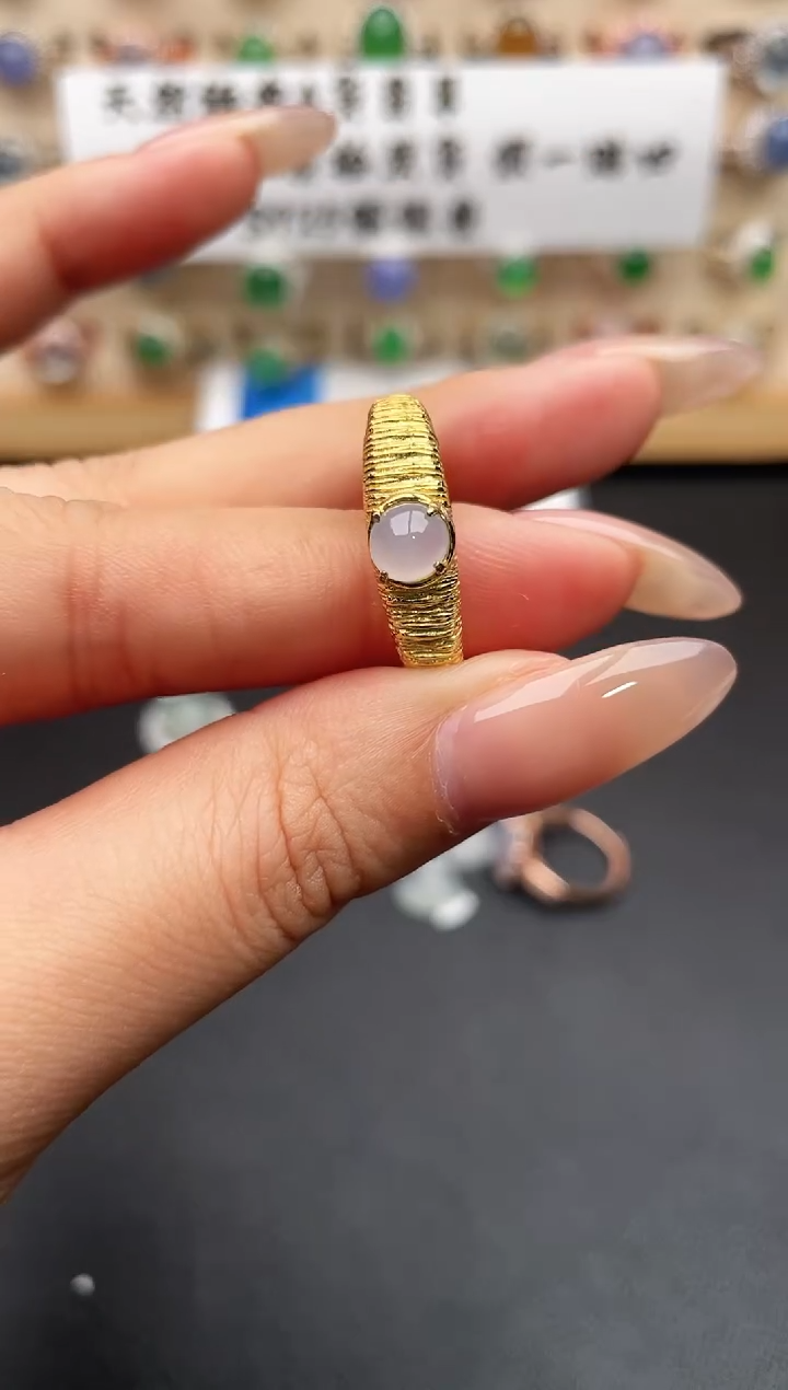 银S925镶嵌戒指翡翠一物一证一礼盒