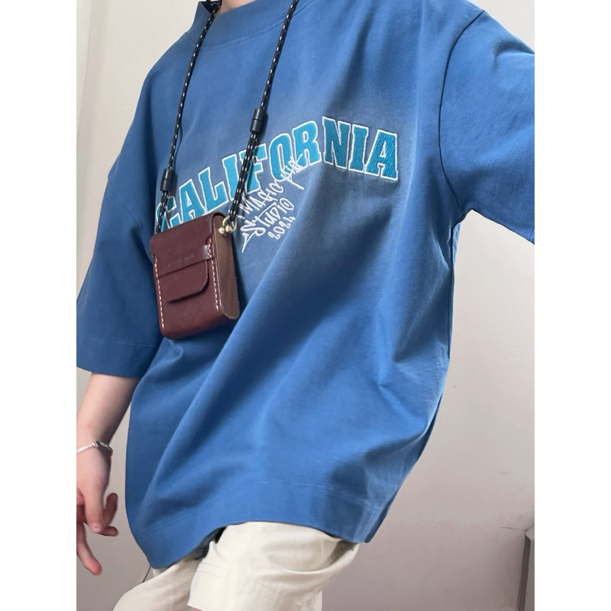 1812新款时尚复古蓝短袖T恤