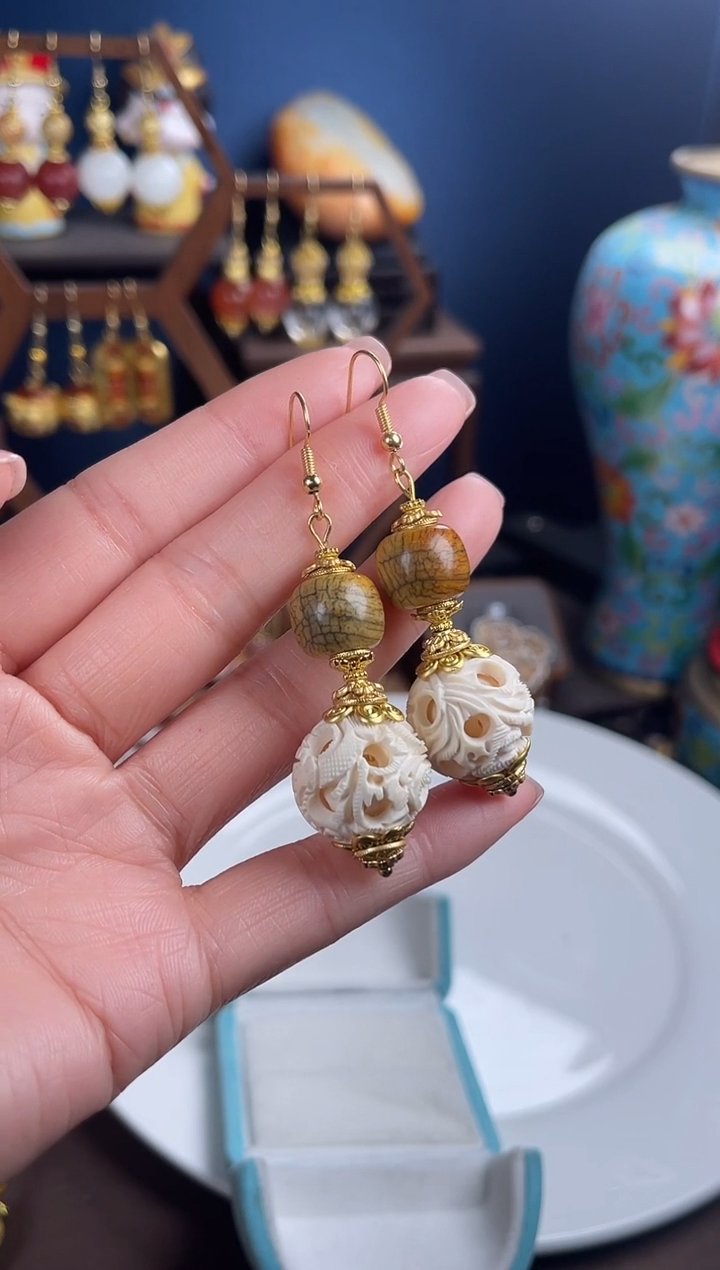 手工艺品琉璃沐*鸭，20鬼工设计师款耳钩