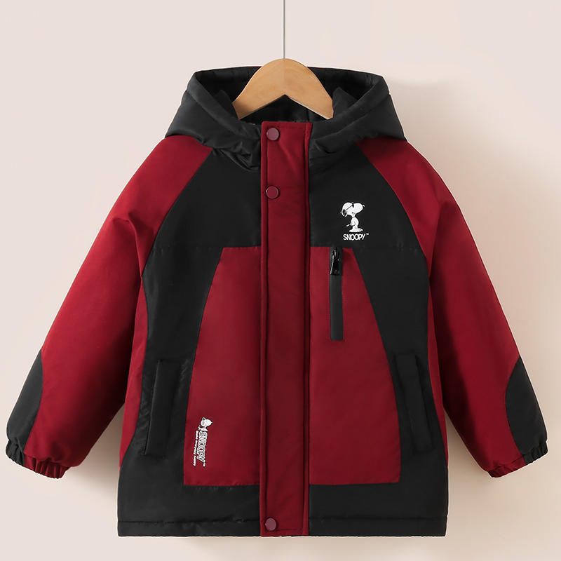 100连帽B类拼色棉服男大童派克服女童中大童男童冬季2025新加厚