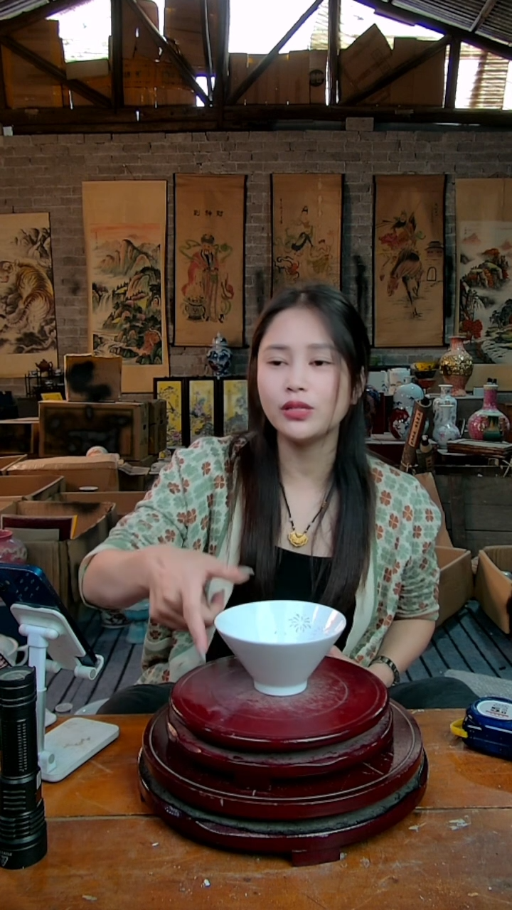 摆件景德镇陶瓷摆件斗笠烟花碗