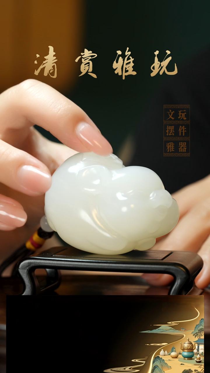 玉《纳福飞猪》手把件摆件
