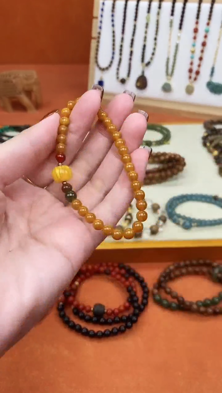 手链蜜蜡未镶嵌单圈蜜蜡05和田玛瑙手串