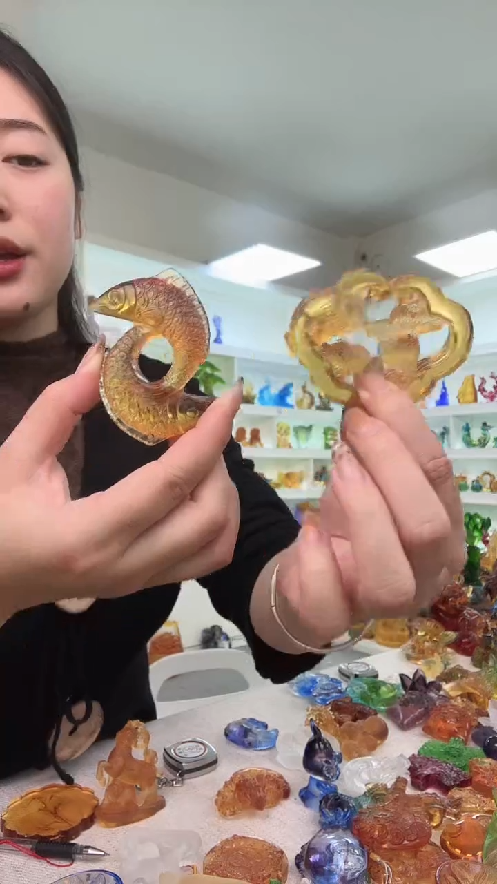 手工艺品琉璃双鱼+祥云双鱼