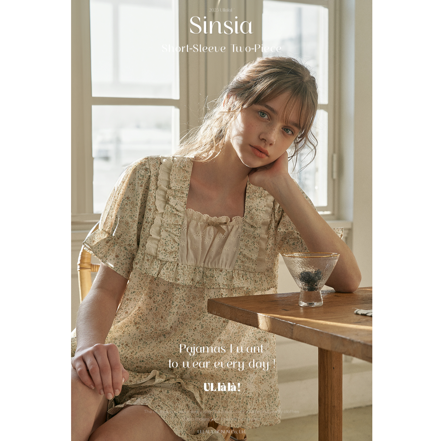 【树下优品】韩国UL家/2025夏季短袖方领碎花甜美家居服套装女25164