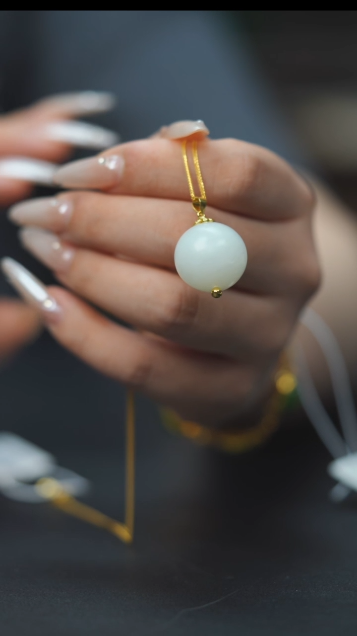 颈饰银S925镶嵌和田玉HC30154白玉单珠挂坠