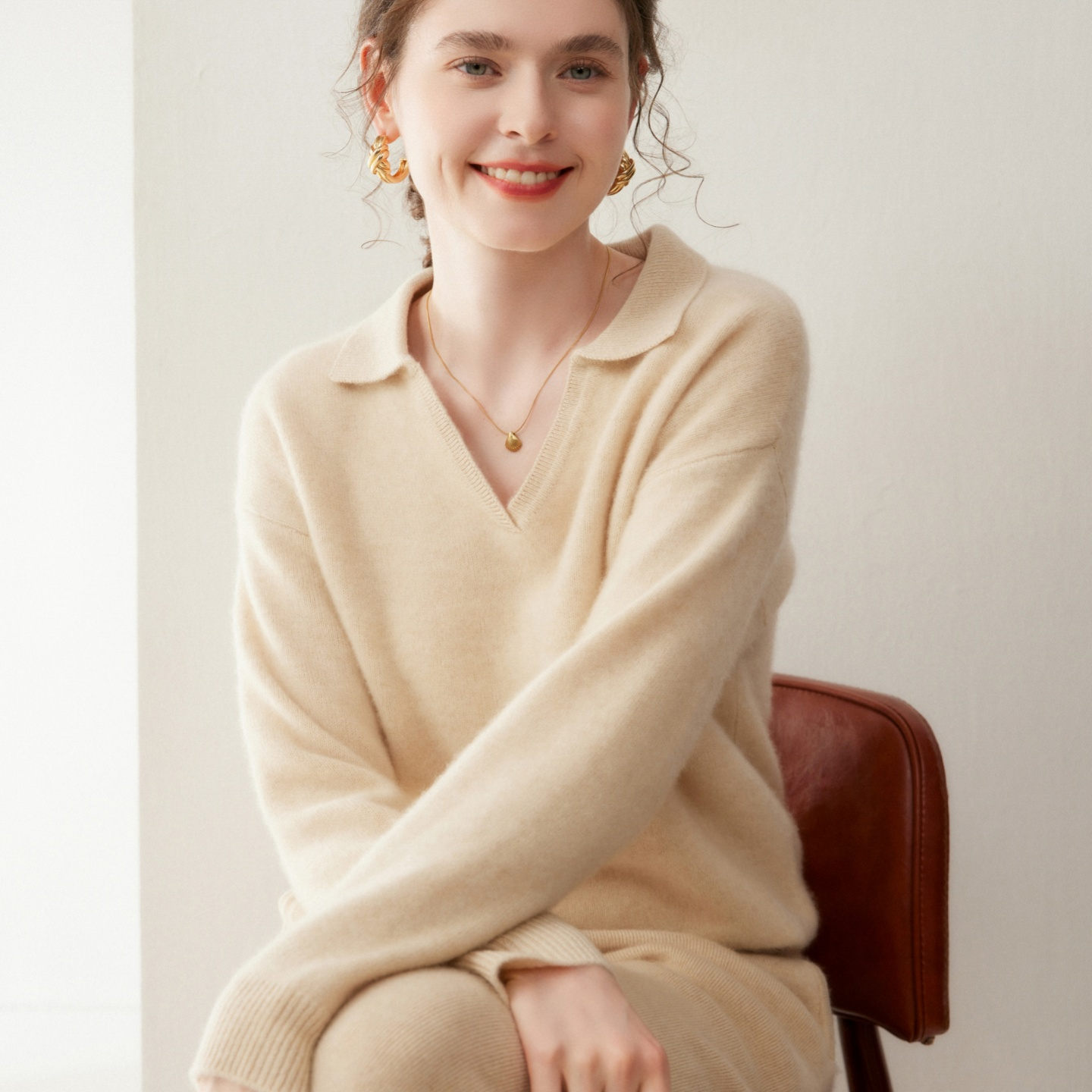 100%纯山羊绒7针polo领羊绒衫QHMNY-742