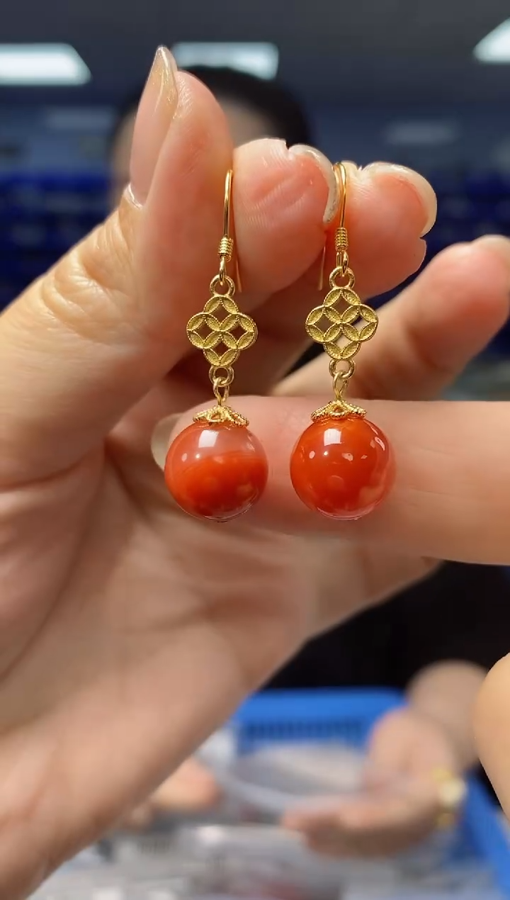 【闪购商品】玛瑙/玉髓耳坠银S925镀金镶嵌K2445