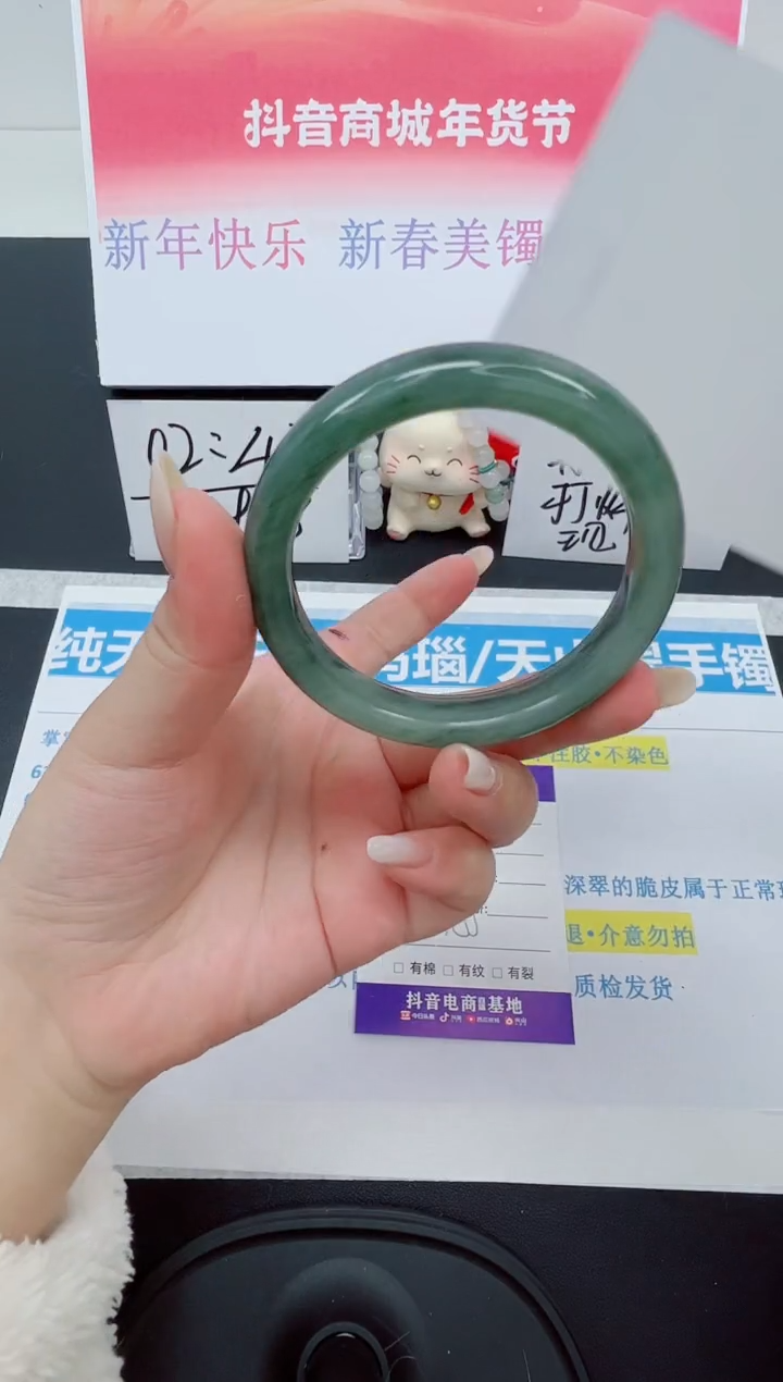 【闪购商品】石英质玉手镯未镶嵌编号：1--54.3圈  天山翠
