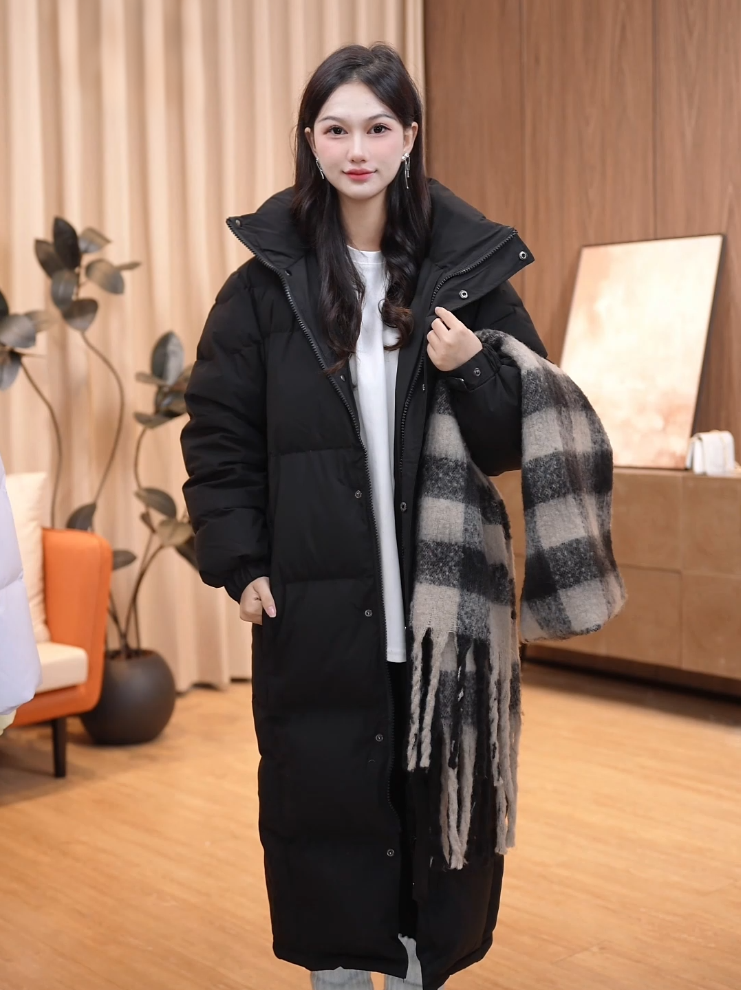 法式长款中戏羽绒服男女冬季新款情侣加厚羽绒服55021