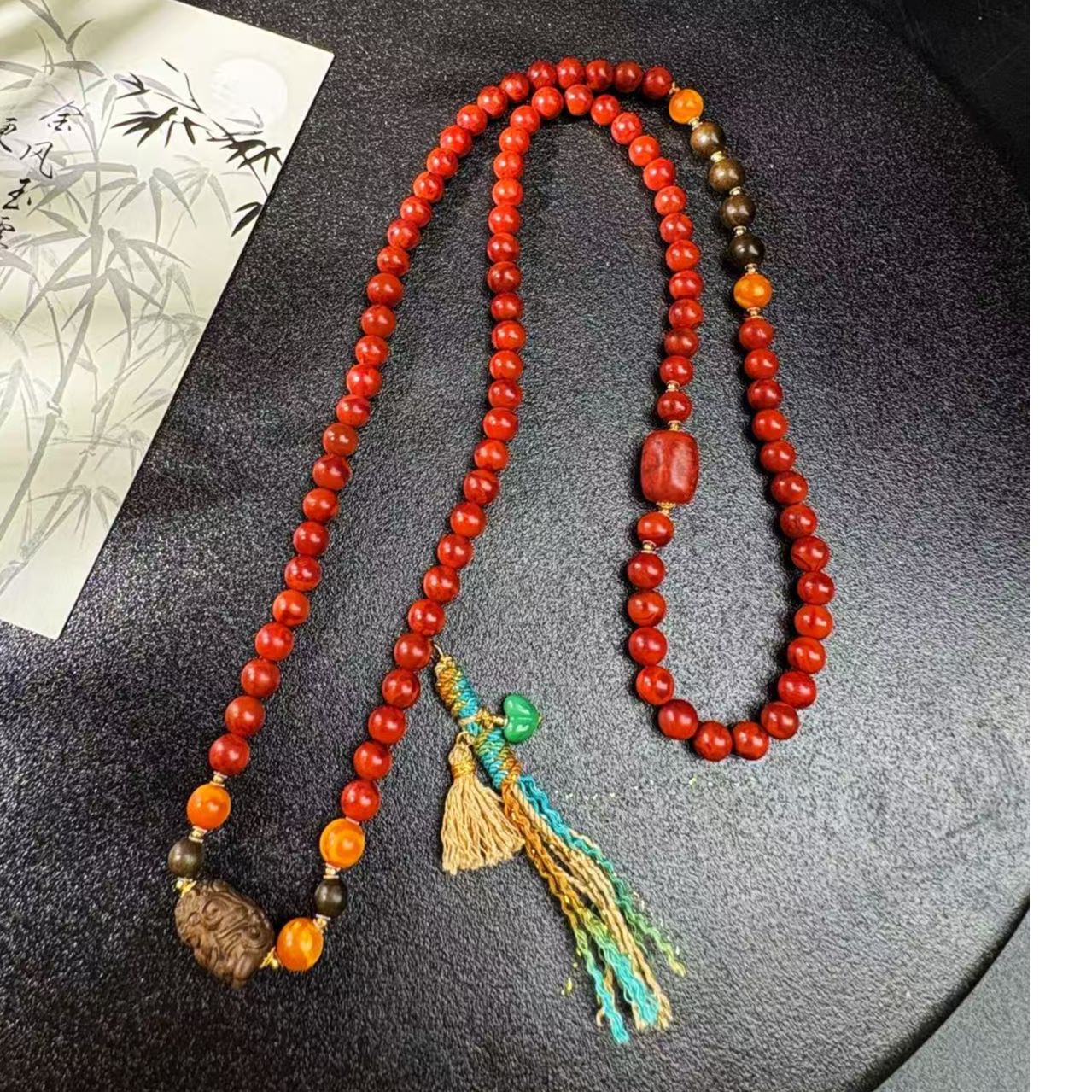 18K金原矿南红火焰纹7mm蜜蜡项链精品国风.多样发其一