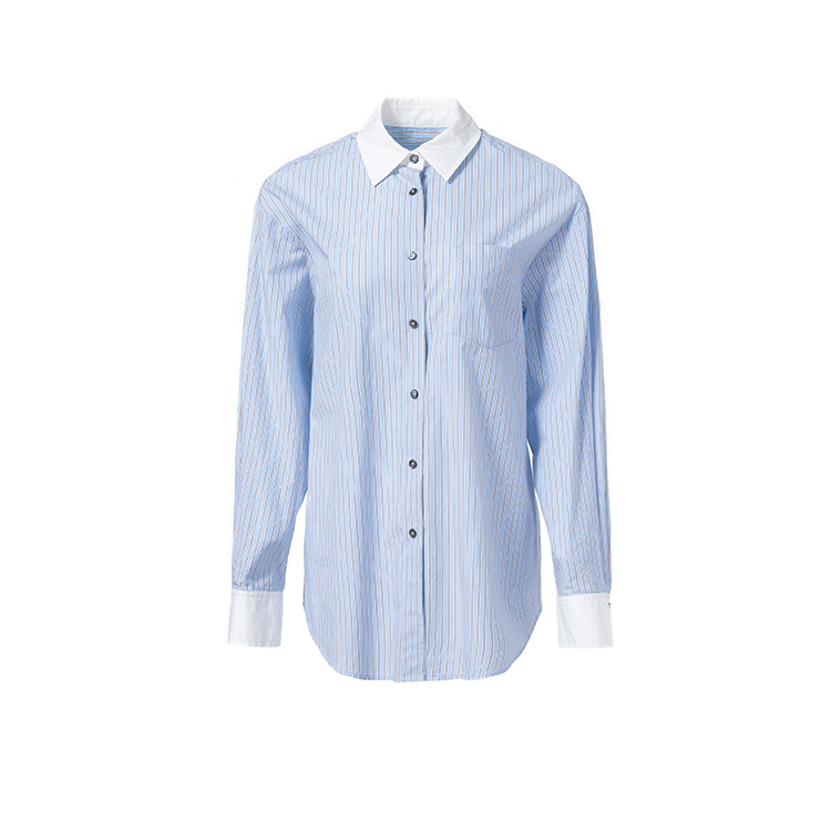 新品简约撞色条纹长袖衬衫 YA62FH4229