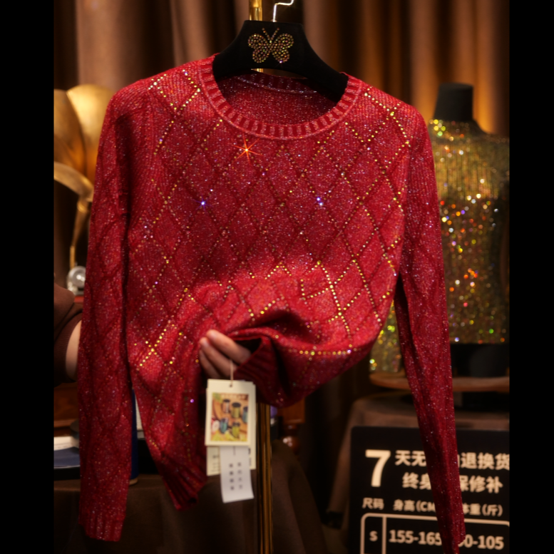 【复古菱格】GIGY001 意大利水晶纱 毛衣女秋冬厚实保暖打底衫洋气