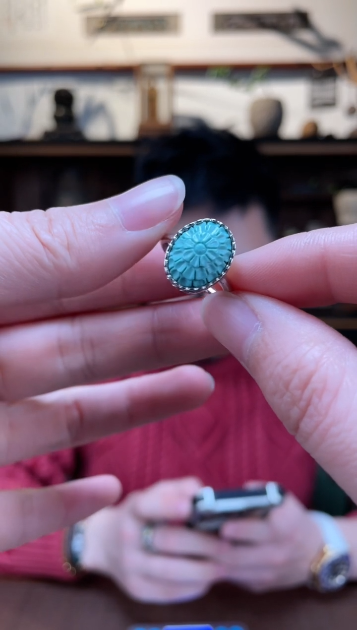 【闪购商品】绿松石戒指银S925镶嵌绿松石格桑花戒指SH