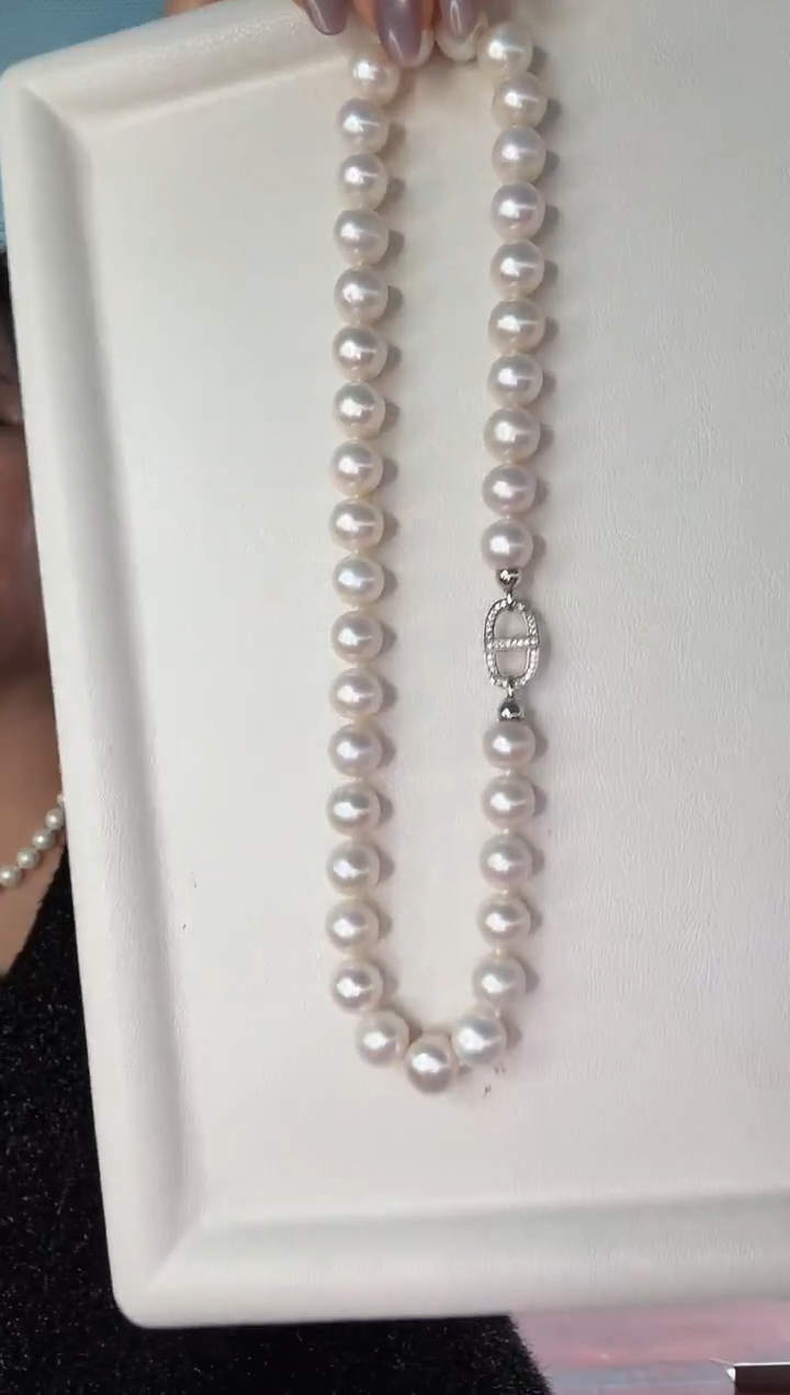 项链银S925镶嵌淡水珍珠淡水无核真珍珠11-12mm大龙珠满串
