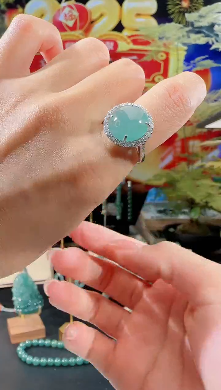 【闪购商品】翡翠戒指银S925镶嵌蛋面戒指多样性发一