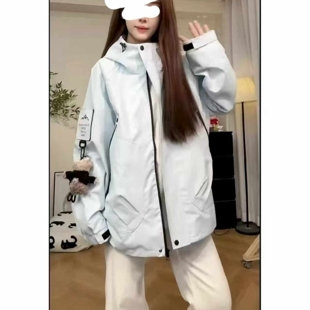 蒙蒙家*韩版潮流机能风连帽冲锋衣外套百搭设计感上衣