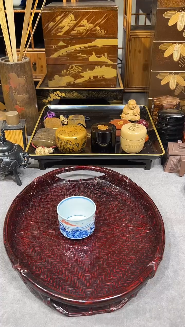 篮胎漆 竹编茶盘