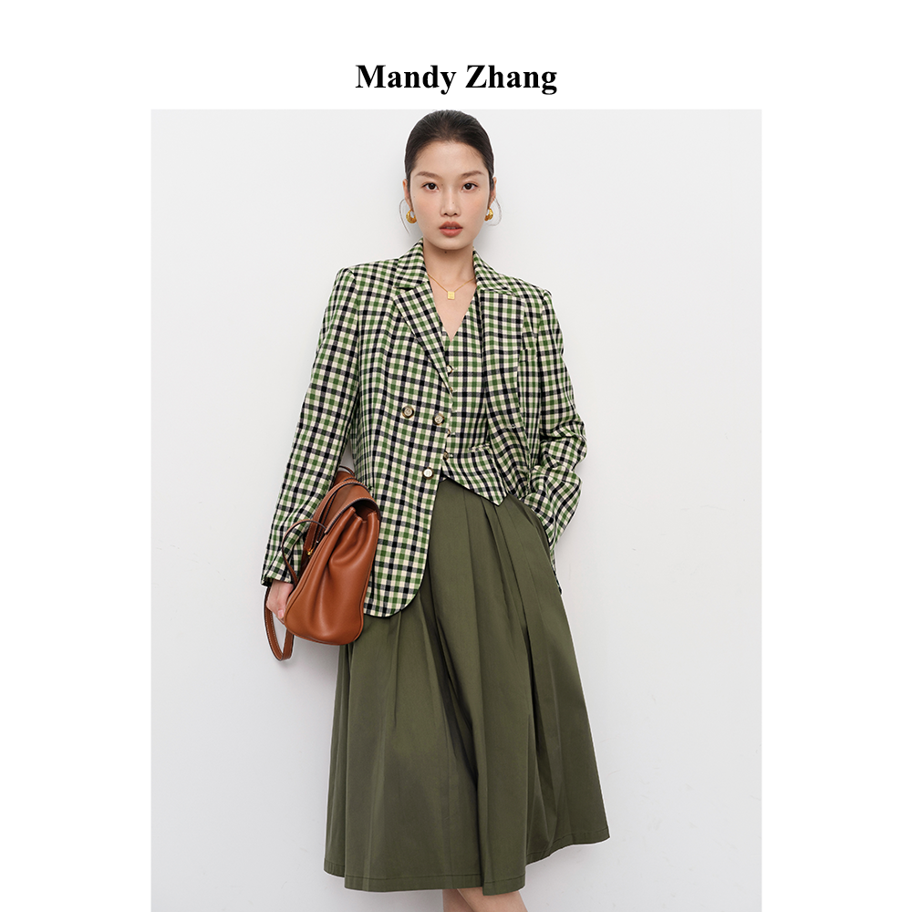 【达人专属】MandyZhang羊毛绿格纹西装外套女西服马甲MAXZ165