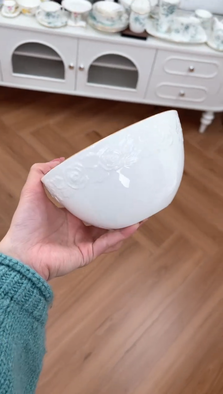 【闪购商品】碗玫瑰高骨骨瓷浮雕面碗