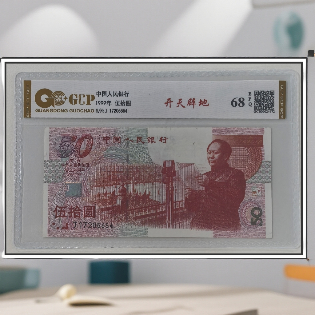 （开天辟地）1999年中国人民共和国成立50周年纪念钞  68E 封装鉴定