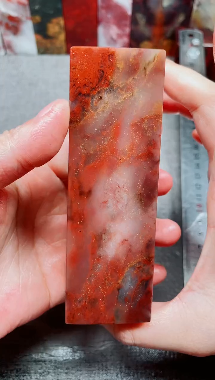 玉桂林鸡血玉素章玉化红11