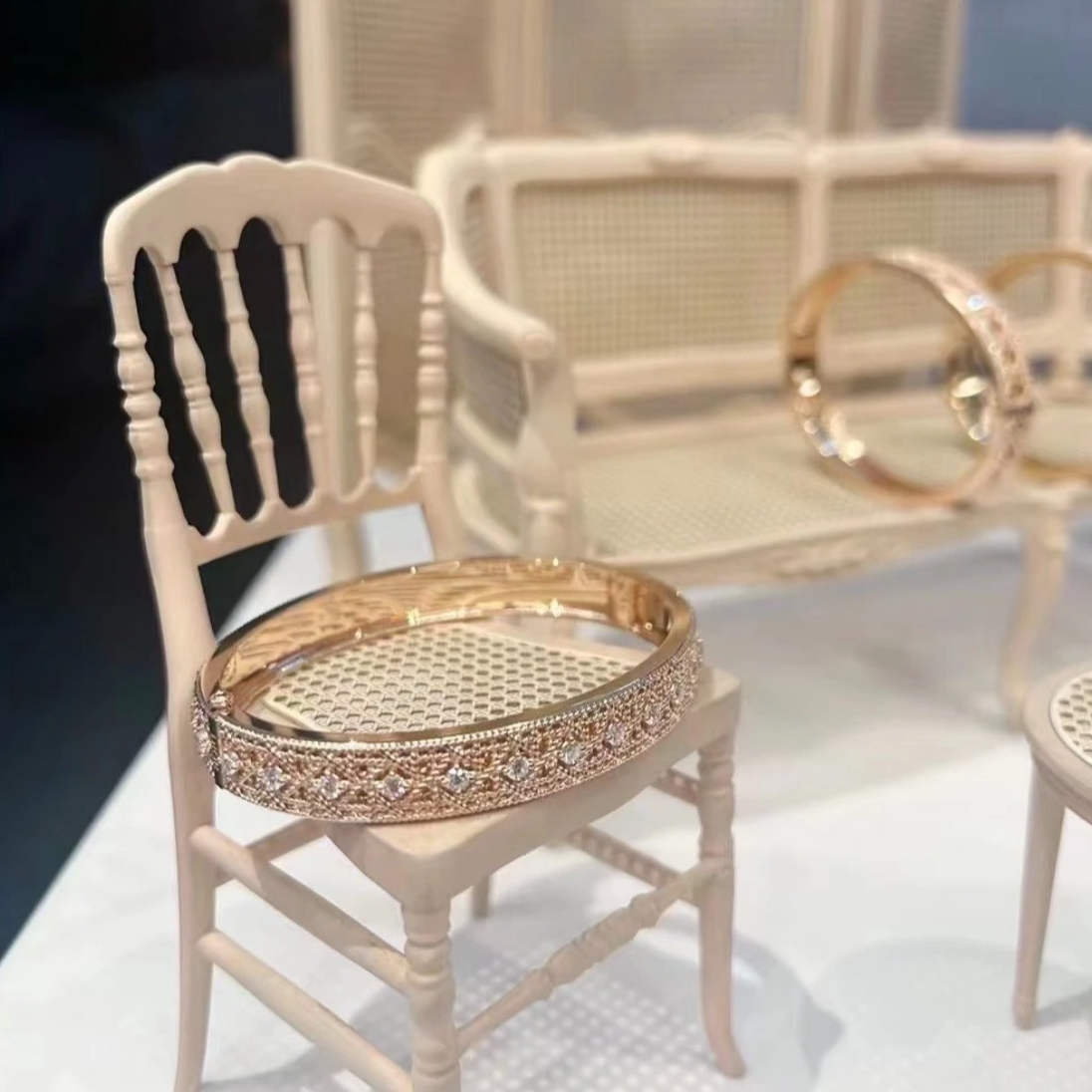 99新 DIOR/迪奥 小花6珊 my Dior 18K玫瑰金 满钻 手镯 15.5