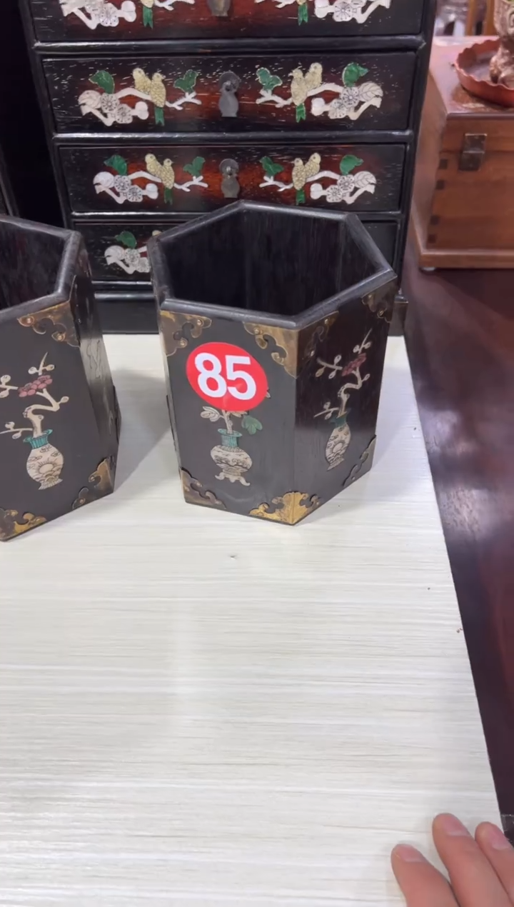 木木非洲紫檀螺钿镶嵌帽筒储物桶