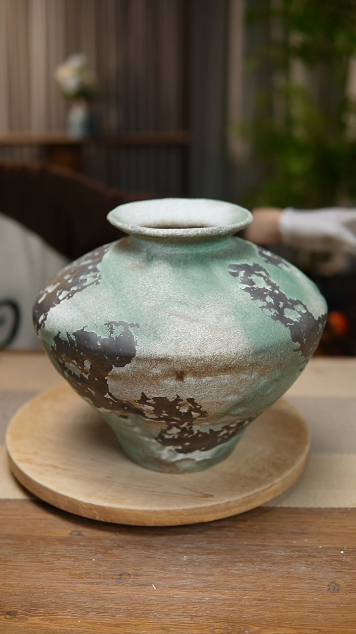 【闪购商品】陶瓷  花器诧寂复古绿大飞碟