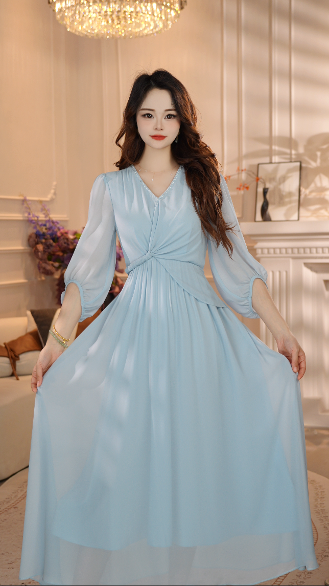 【邂逅时光】25年显白清透名媛风优雅气质收腰高端连衣裙