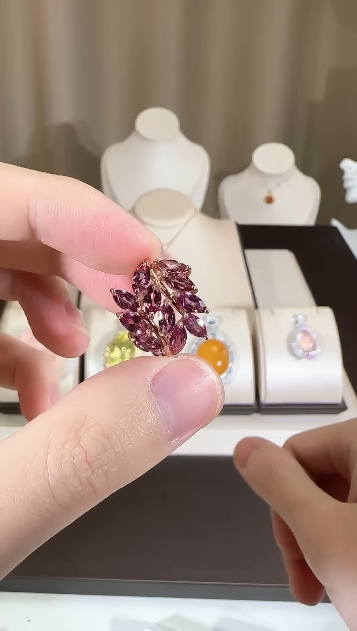 【闪购商品】石榴石戒指银S925镶嵌设计款麦穗款