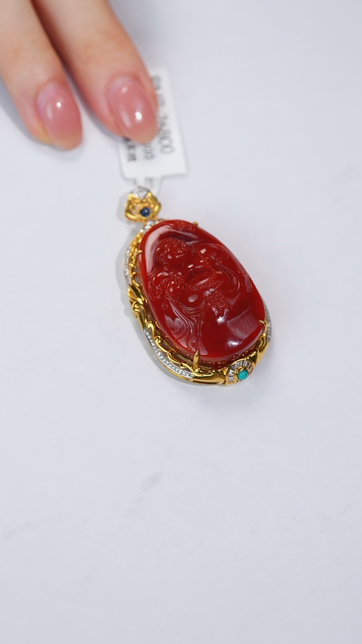南红玛瑙18K金镶嵌吊坠(不含链)原矿D2-7