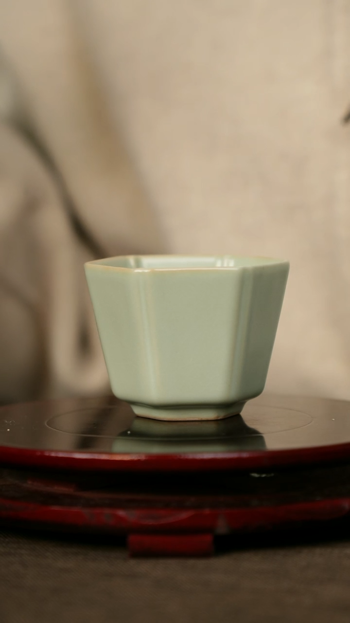 全品 粉青 六方杯 带底款