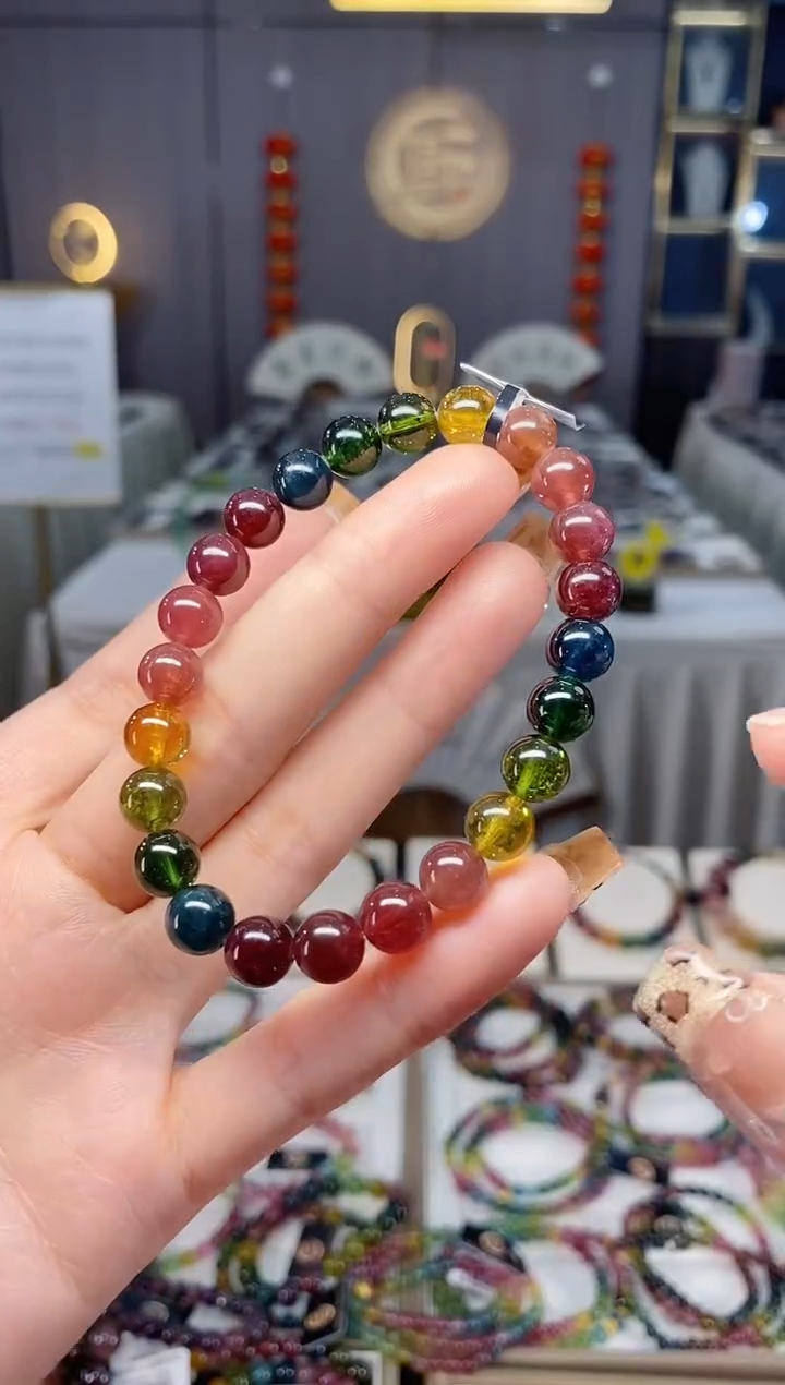未镶嵌老矿碧玺色标彩虹单圈手串7mm+碧玺dan多样性发货一条