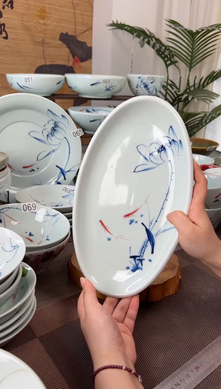 手绘中暇手绘画鱼12寸鱼盘（单只装）