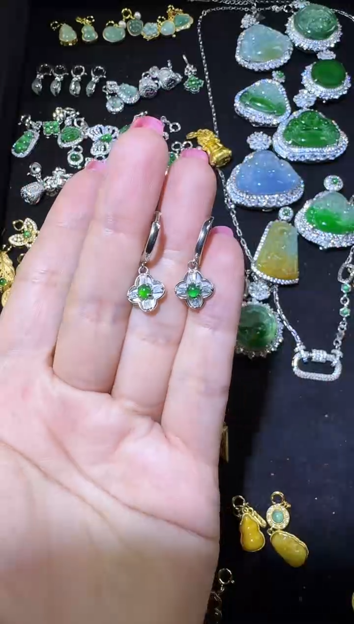 【闪购商品】翡翠耳饰银S925镶嵌耳环