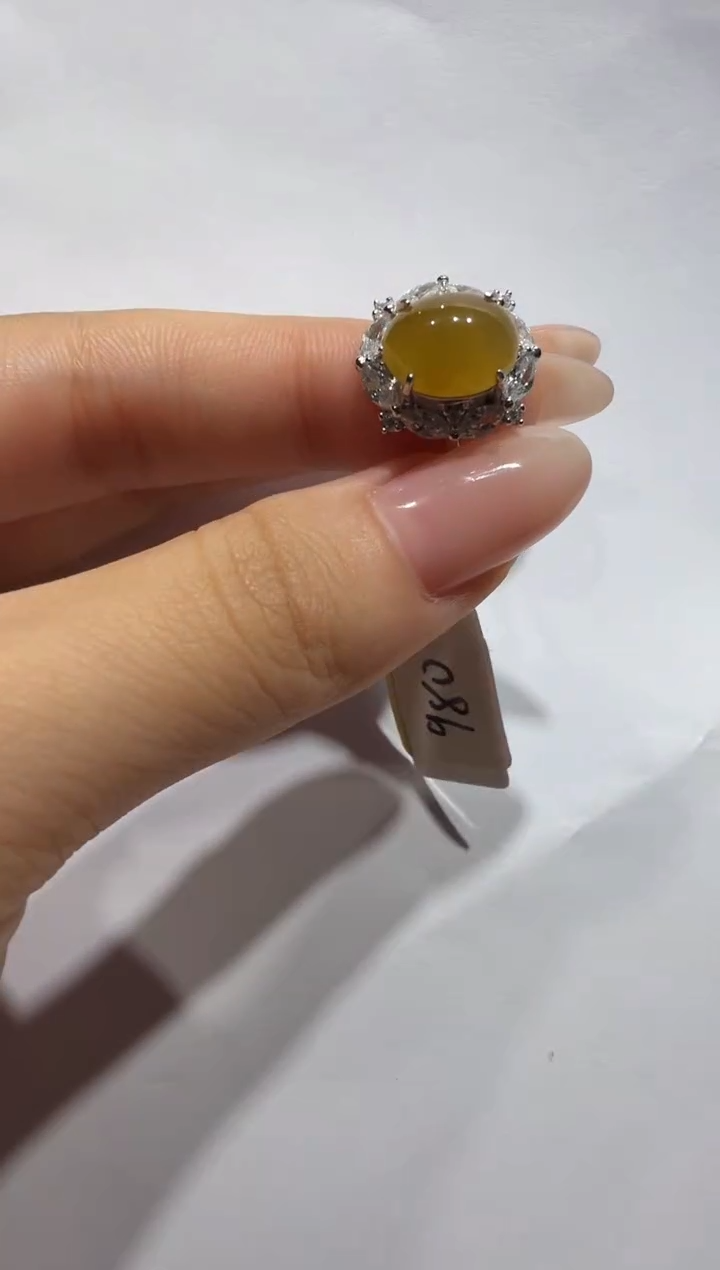 银S925镶嵌戒指翡翠925银镶缅甸A货翡翠戒指