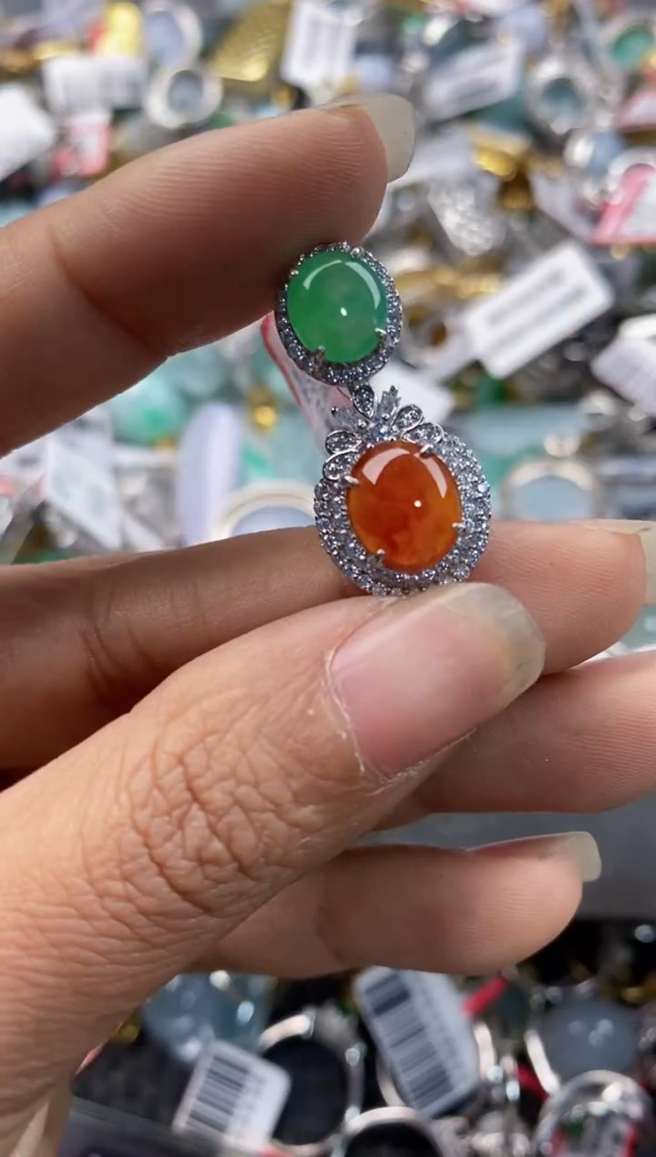 银S925镶嵌戒指翡翠888---2