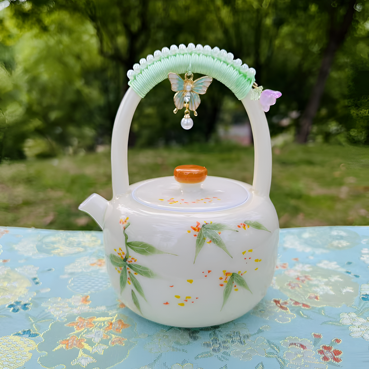 【时熙】手绘桂花提梁壶陶瓷手绘泡茶壶暖色釉家用功夫茶具精致高档