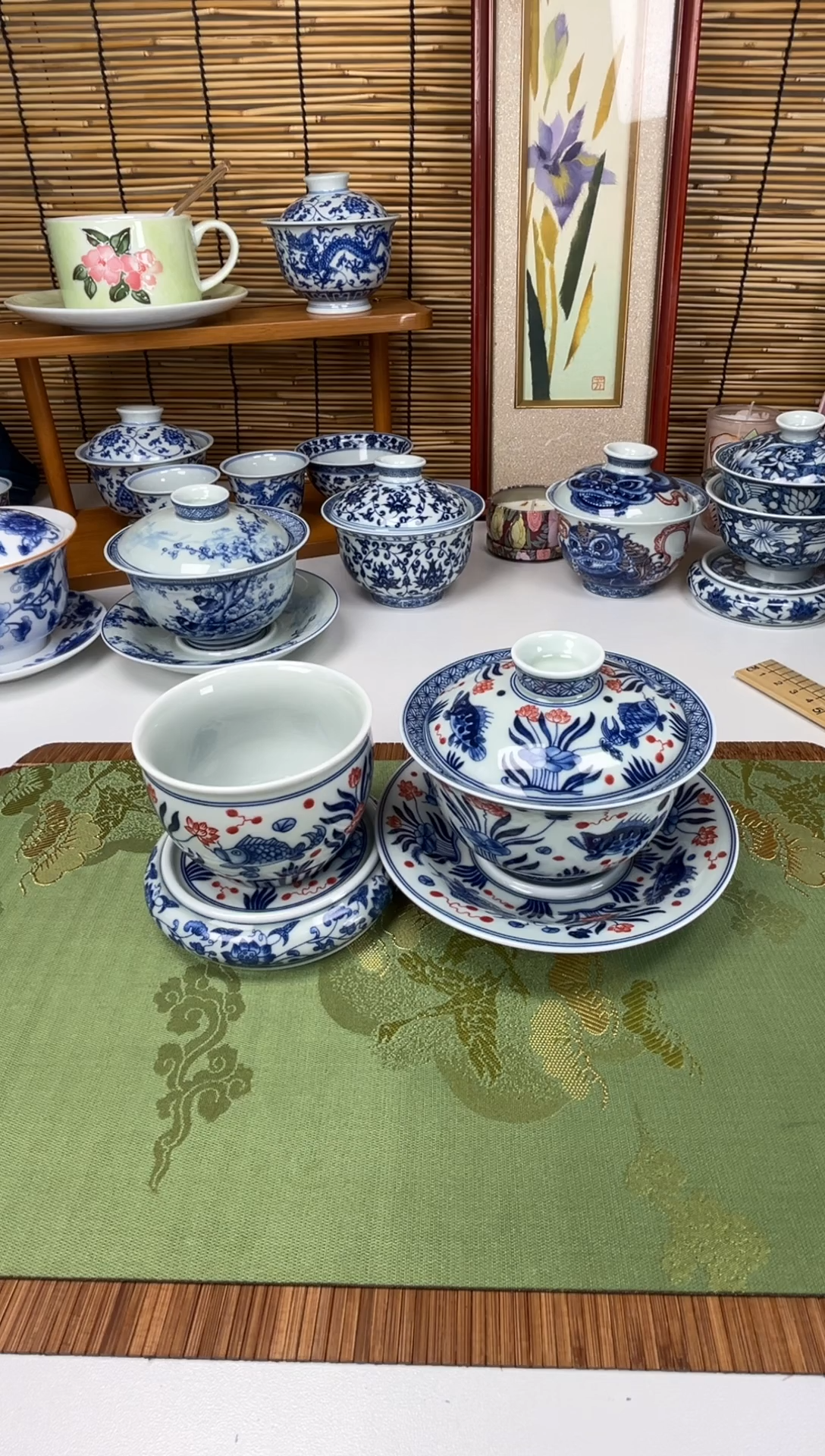 釉里红鱼藻纹3件套