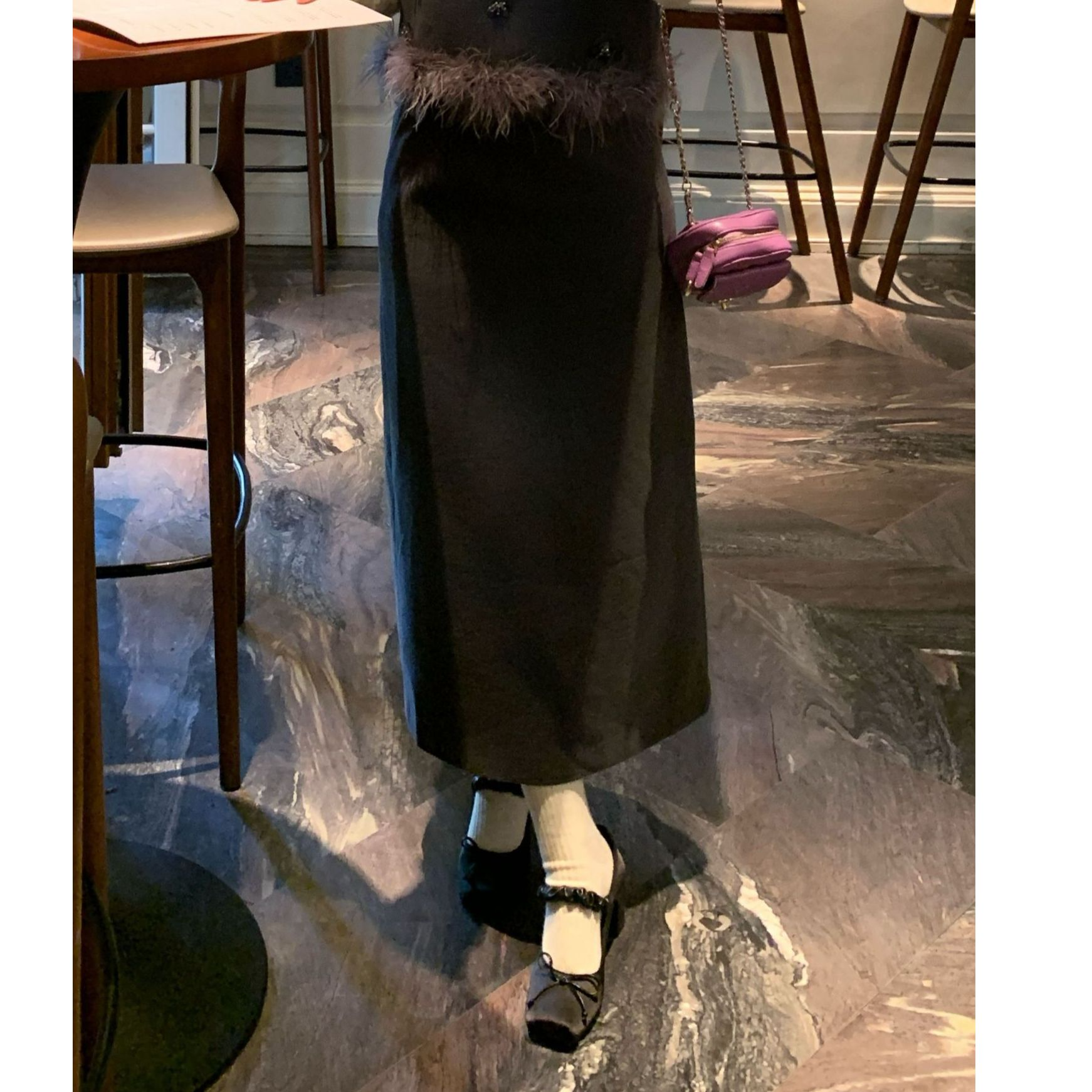 广州十三行25冬法式复古显瘦长款高腰开叉气质半身裙女F6913