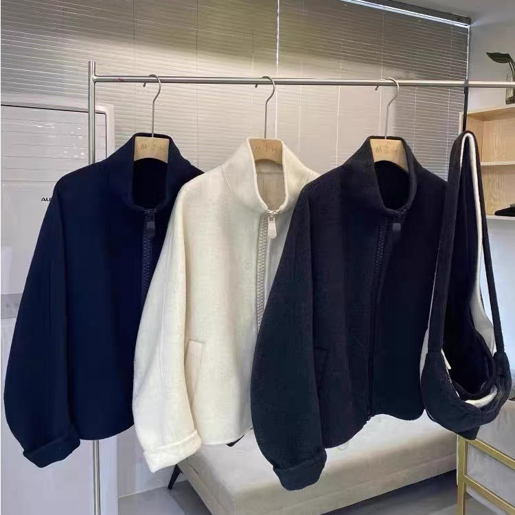 慵懒风双面呢羊毛大衣女2025冬季新款宽松立领拉链短款外套25772