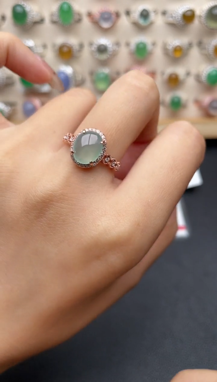 【闪购商品】翡翠银S925镶嵌戒指一物一证一礼盒