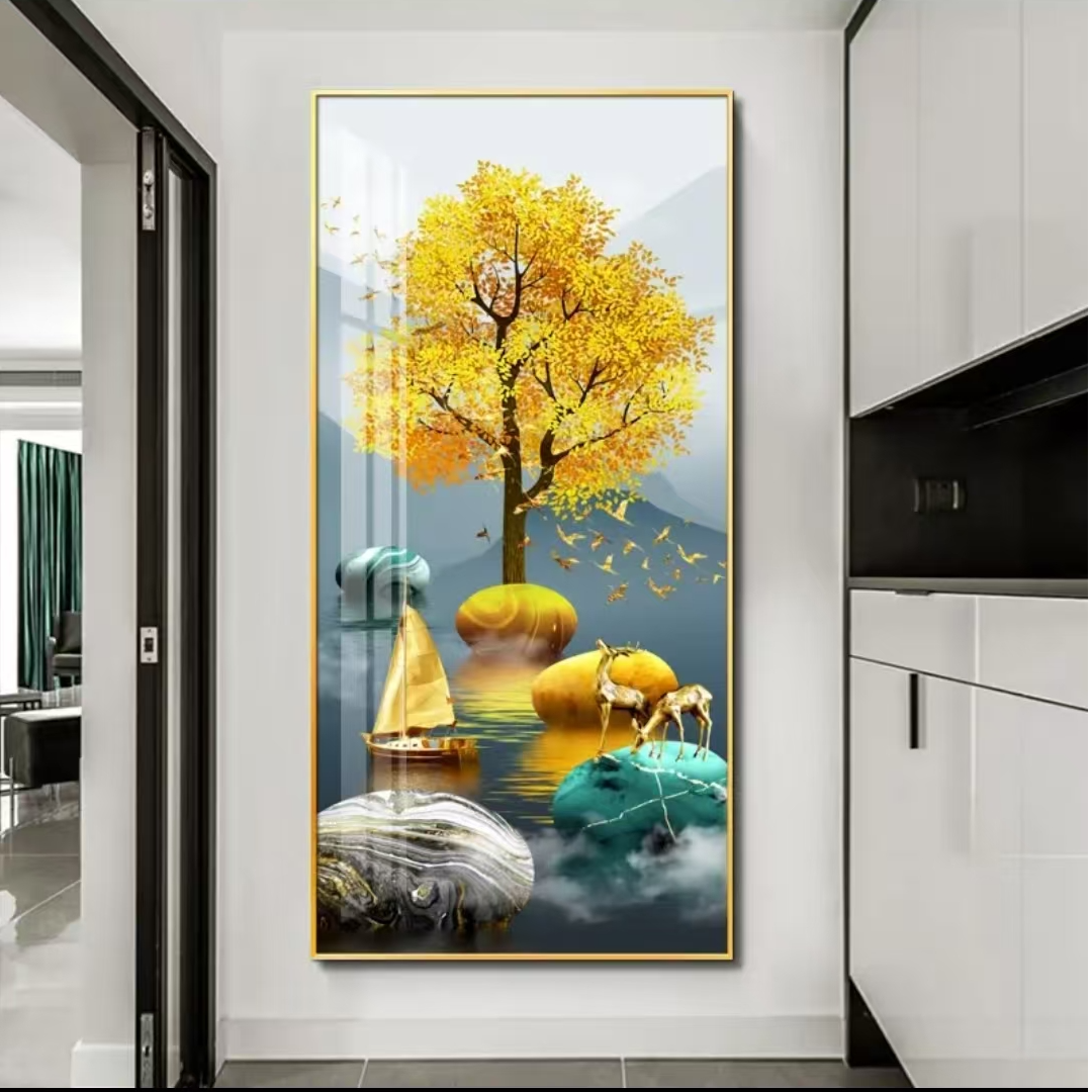 镶钻【福禄双收】218轻奢玄关装饰画晶瓷装饰画走廊过道装饰画