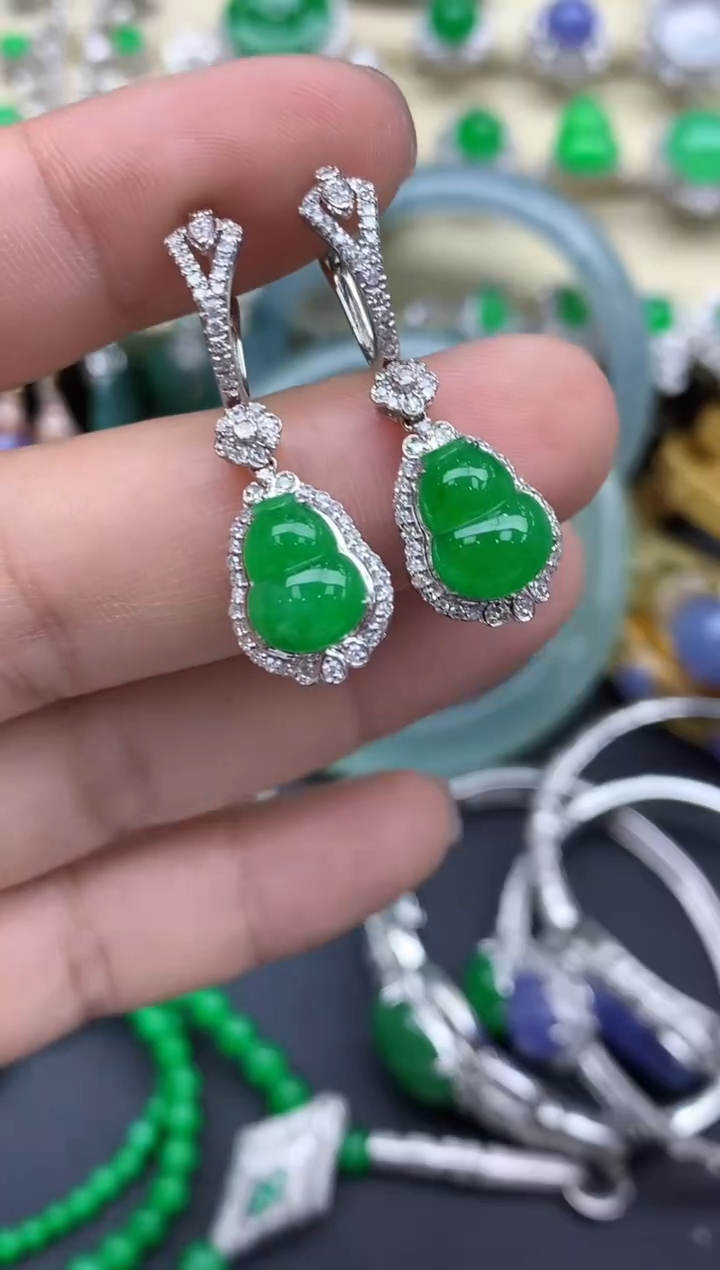 【闪购商品】翡翠耳饰18K金镶嵌644-中国好珍宝