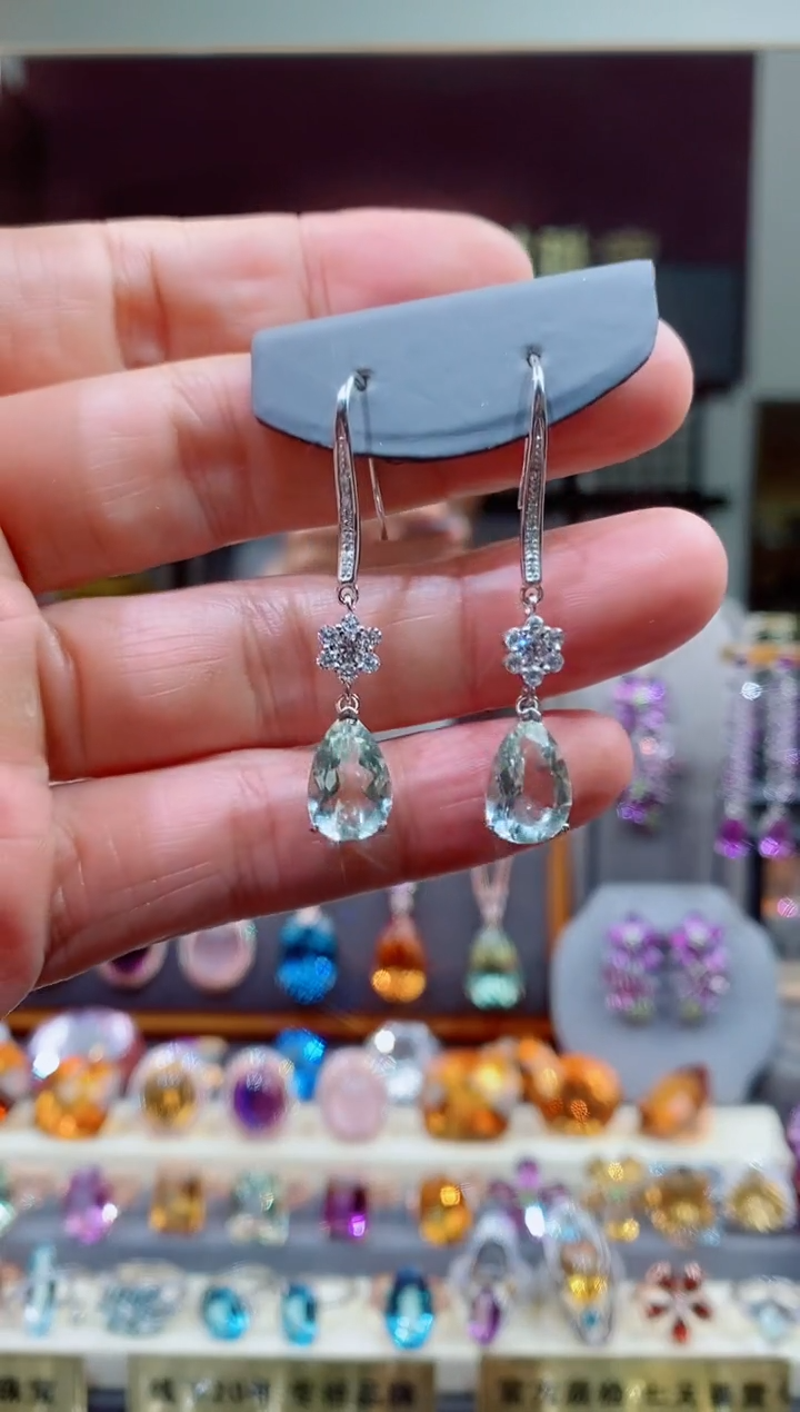 耳钉银S925镶嵌水晶水晶耳钉