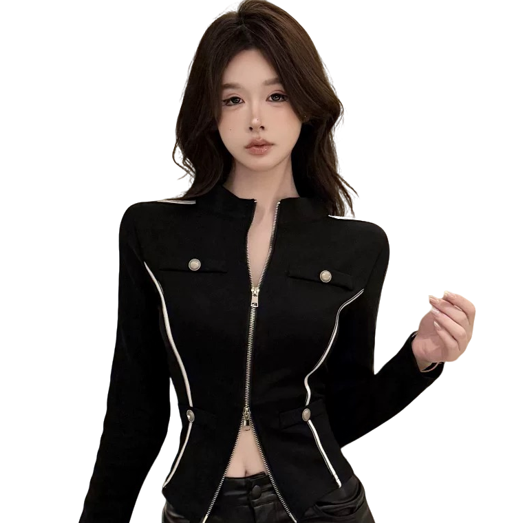 (001-400)辣妹设计暗黑百搭上衣时尚气质轻奢重工短款红人上新