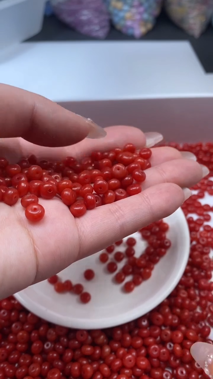 未镶嵌颈饰玛瑙/玉髓w3127柿子红色算盘6*3mm*25颗