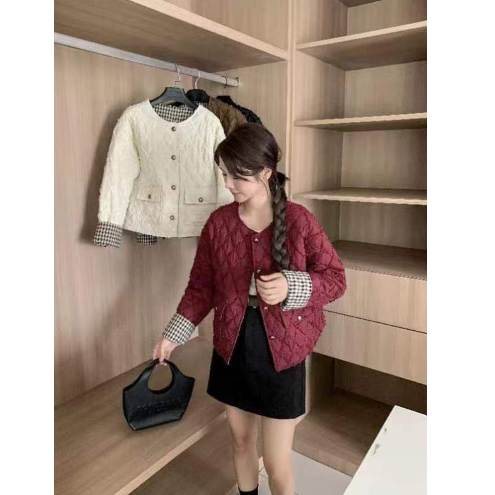 （柚子同款）ZJ秋冬毛边格时尚百搭棉服9805