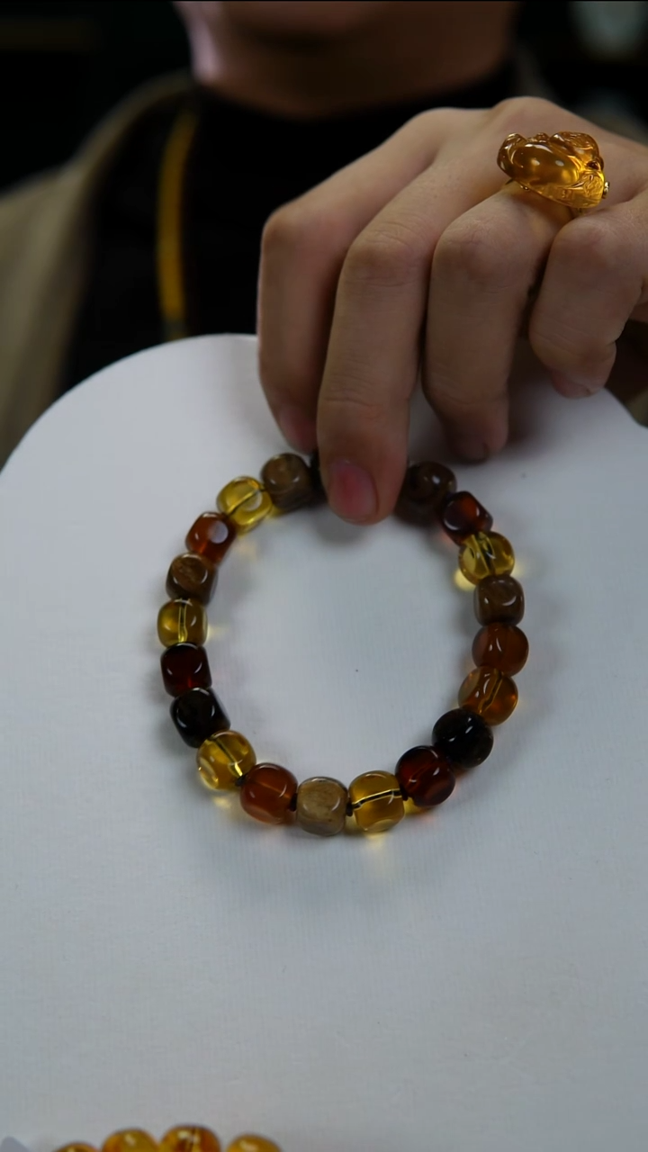 手串琥珀未镶嵌9mm天然琥珀多宝方糖手串